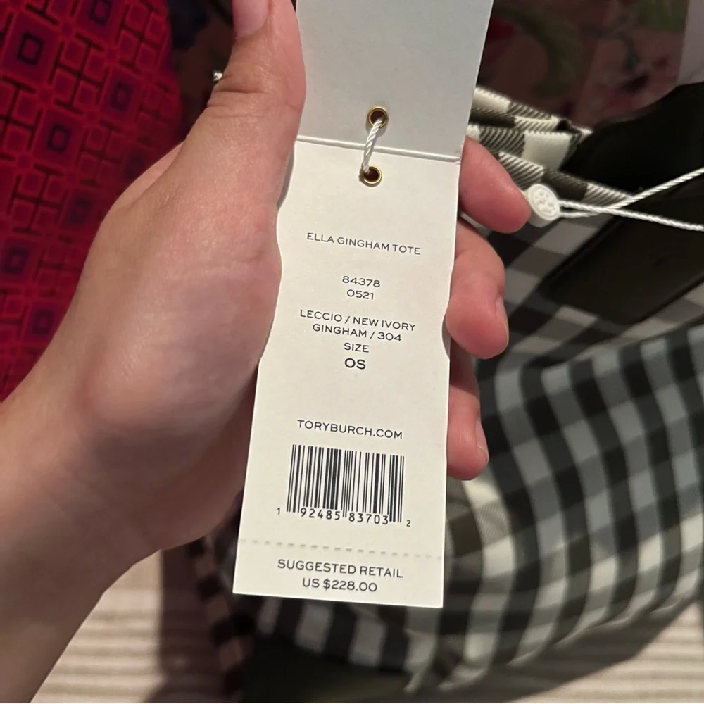 Tory Burch Ella Gingham Tote Bag 🌿🤍 - Picture 5 of 16